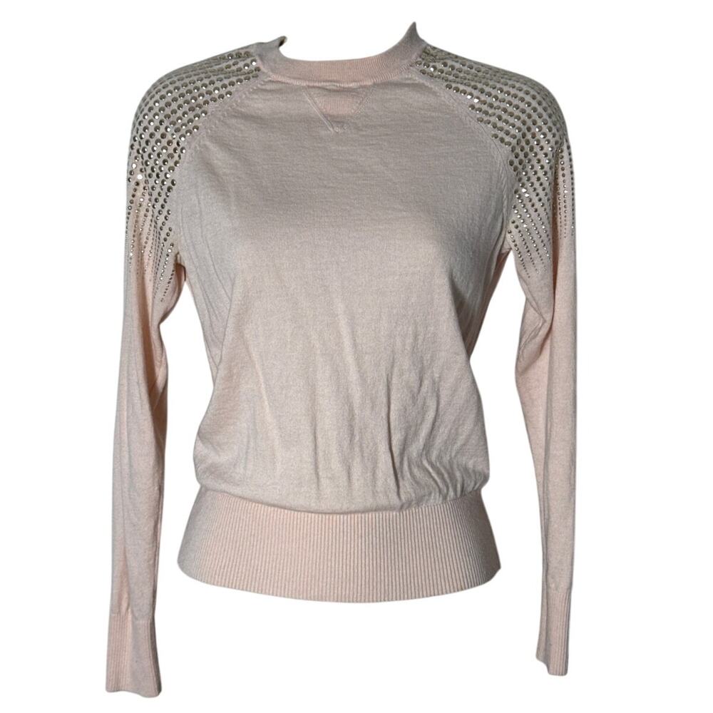 Ted Baker Women's Cashmere Blend Sweater Pink Gold Stud Shoulder Detail Sz‎ 2 US